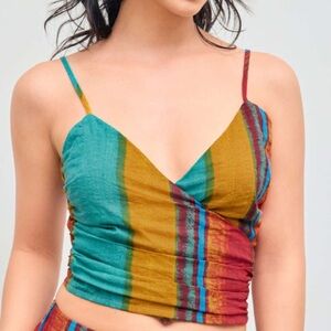🌝20% NWOT Colorful Striped Wrap Crop Top